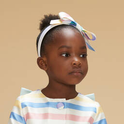 Hucklebones London-طوق للشعر ساتان مقلم لون أبيض للبنات | Childrensalon Outlet