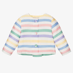 Hucklebones London-Girls White Striped Satin Jacket | Childrensalon Outlet
