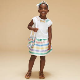 Hucklebones London-Белая атласная юбка в полоску | Childrensalon Outlet