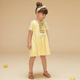 Hucklebones London-Girls Yellow Cotton & Modal Dress | Childrensalon Outlet