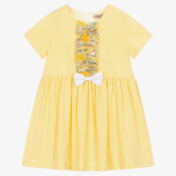 Hucklebones London-Girls Yellow Cotton & Modal Dress | Childrensalon Outlet