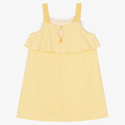 Hucklebones London-Girls Yellow Flower Embroidered Dress | Childrensalon Outlet