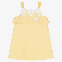 Hucklebones London-Girls Yellow Flower Embroidered Dress | Childrensalon Outlet