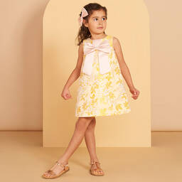 Hucklebones London-Желтое жаккардовое платье для девочек | Childrensalon Outlet