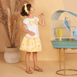 Hucklebones London-Girls Yellow Jacquard Skirt | Childrensalon Outlet