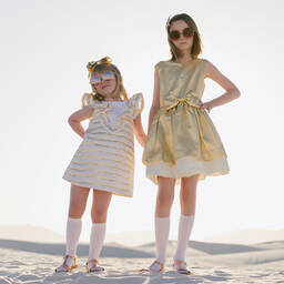 Hucklebones London-Бело-золотистое платье-шифт | Childrensalon Outlet