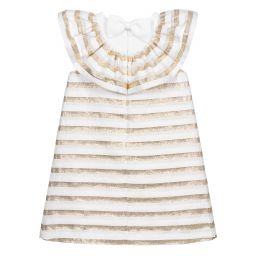 Hucklebones London-Бело-золотистое платье-шифт | Childrensalon Outlet