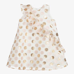 Hucklebones London-Ivory & Gold Organza Dress | Childrensalon Outlet