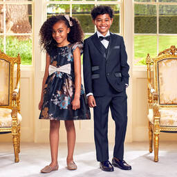 Hucklebones London-Navy Blue & Rose Gold Dress | Childrensalon Outlet