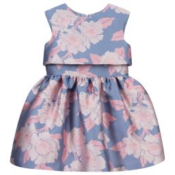 Hucklebones London-Розово-голубое жаккардовое платье | Childrensalon Outlet