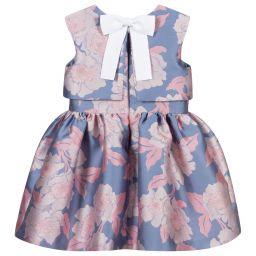 Hucklebones London-Розово-голубое жаккардовое платье | Childrensalon Outlet