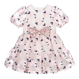 Hucklebones London-Платье из органзы розового и синего цвета | Childrensalon Outlet