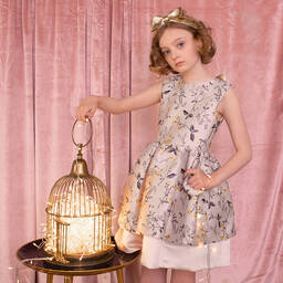 Hucklebones London-Розовое жаккардовое платье с цветами | Childrensalon Outlet