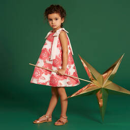 Hucklebones London-Розовое платье-трапеция с цветами | Childrensalon Outlet