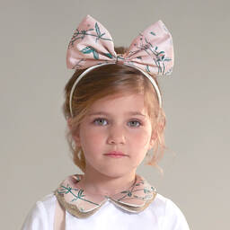 Hucklebones London-طوق للشعر ساتان لون عاجي و زهري | Childrensalon Outlet