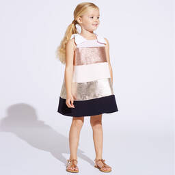 Hucklebones London-Pink & Gold Striped Dress  | Childrensalon Outlet