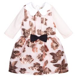 Hucklebones London-Pink & Rose Gold Brocade Dress | Childrensalon Outlet