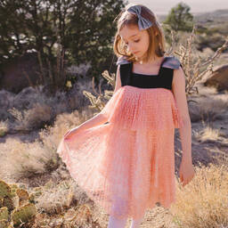 Hucklebones London-Розовое кружевное платье с рюшами | Childrensalon Outlet