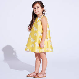 Hucklebones London-Yellow Floral Brocade Dress  | Childrensalon Outlet
