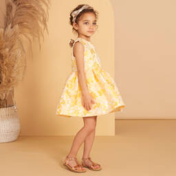 Hucklebones London-فستان جاكارد لون أصفر بطبعة ورود | Childrensalon Outlet