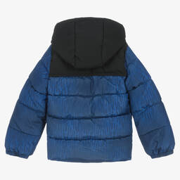 HUGO-Boys Blue Hooded Puffer Jacket | Childrensalon Outlet