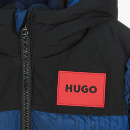 HUGO-Boys Blue Hooded Puffer Jacket | Childrensalon Outlet