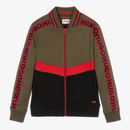 HUGO-Черно-зеленый топ на молнии с логотипной лентой | Childrensalon Outlet