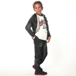 هيوغو-جاكيت قطن دنيم لون رمادي للأولاد | Childrensalon Outlet