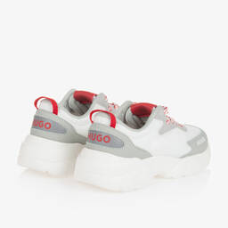HUGO-Boys Grey & White Mesh Lace-Up Trainers | Childrensalon Outlet