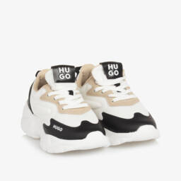 HUGO-Boys Mesh Trainers in White & Black | Childrensalon Outlet