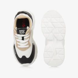 HUGO-Boys Mesh Trainers in White & Black | Childrensalon Outlet