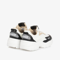HUGO-Boys Mesh Trainers in White & Black | Childrensalon Outlet