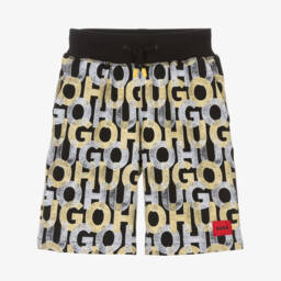 HUGO-Boys Monogrammed Black Cotton Shorts | Childrensalon Outlet