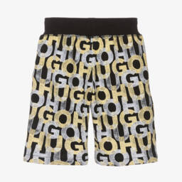 HUGO-Boys Monogrammed Black Cotton Shorts | Childrensalon Outlet