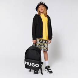 HUGO-Boys Monogrammed Black Cotton Shorts | Childrensalon Outlet