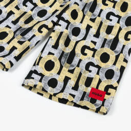 HUGO-Boys Monogrammed Black Cotton Shorts | Childrensalon Outlet