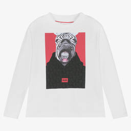 HUGO-Белый топ из органического хлопка с зеброй | Childrensalon Outlet