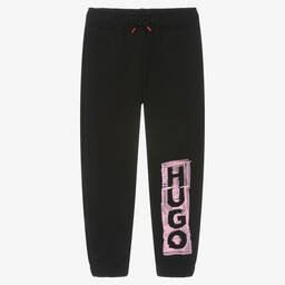 HUGO-Girls Black Cotton Joggers | Childrensalon Outlet