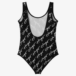 HUGO-Girls Black & White Logo Swimsuit | Childrensalon Outlet