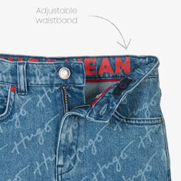 HUGO-Girls Blue Denim Logo Shorts | Childrensalon Outlet