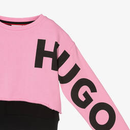 هيوغو-سويتشيرت قطن جيرسي لون زهري وأسود للبنات | Childrensalon Outlet