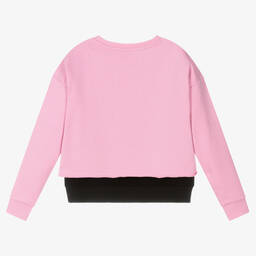 هيوغو-سويتشيرت قطن جيرسي لون زهري وأسود للبنات | Childrensalon Outlet