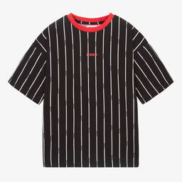 HUGO-Teen Boys Black Cotton Striped T-Shirt | Childrensalon Outlet