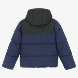 هيوغو-جاكيت بافر هودي لون أسود وأزرق تينز ولادي | Childrensalon Outlet