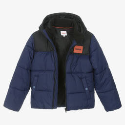 هيوغو-جاكيت بافر هودي لون أسود وأزرق تينز ولادي | Childrensalon Outlet