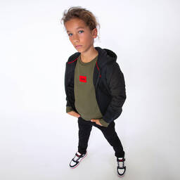 هيوغو-سويتشيرت قطن جيرسي لون أخضر كاكي تينز ولادي | Childrensalon Outlet