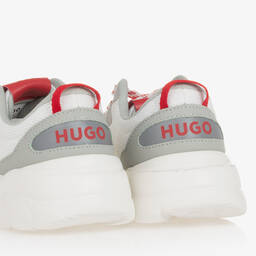 HUGO-Teen Boys Grey & White Mesh Lace-Up Trainers | Childrensalon Outlet