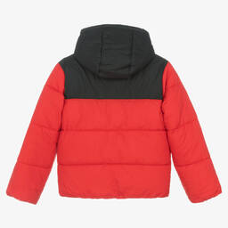 هيوغو-جاكيت بافر هودي لون أسود وأحمر تينز ولادي | Childrensalon Outlet