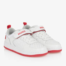 HUGO-Teen Boys White Leather Velcro Trainers | Childrensalon Outlet