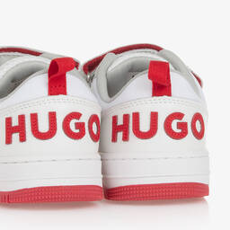 HUGO-Teen Boys White Leather Velcro Trainers | Childrensalon Outlet